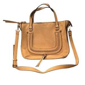SOLE SOCIETY WOMEN'S DESTIN CROSSBODY BAG 2 VEGAN STUDDED WHIPSTITCH CAMEL